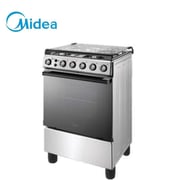 ​Midea 60cm 4-Burner Gas Cooker with Oven Safety and Cast Iron Pan Support – 24BMG4G057