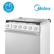 ​Midea 60cm 4-Burner Gas Cooker with Oven Safety and Cast Iron Pan Support – 24BMG4G057