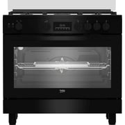 Beko Gas Cooker 90cm, 5 Cast Iron Burners, Fan-assisted Gas, Black - BGGR11225GB
