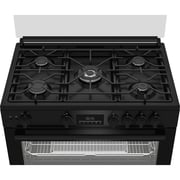 Beko Gas Cooker 90cm, 5 Cast Iron Burners, Fan-assisted Gas, Black - BGGR11225GB
