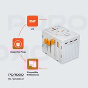 Porodo 1 Pc Travel Adaptor White