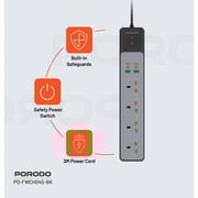 Porodo PD-FWCH045-BK 4-Way Extension Cord 3000W