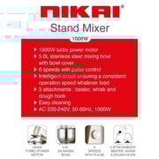 Nikai Mixer with Stainless Steel Bowl and 5 Speed Settings – NSM500A