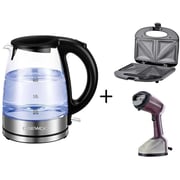 Daewoo Glass Kettle DEK-1218 + Sandwich Maker DSM8090SG + Garment Steamer DGS8380