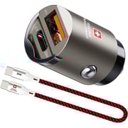 Swiss Military 30W Car Charger, 1C1A, USB-C 0.5m Cable, Black, CC-30WPD-1C1A