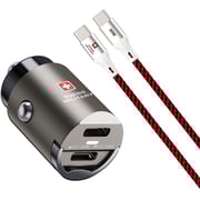 Swiss Military 35W Dual-Port Car Charger, 2C, USB-C 0.5m Cable, Black, CC-35WPD-2C
