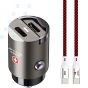 Swiss Military 35W Dual-Port Car Charger, 2C, USB-C 0.5m Cable, Black, CC-35WPD-2C