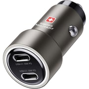 Swiss Military 70W Dual-Port Car Charger, 2C, USB-C 0.5m Cable, Black, CC-70WPD-2C