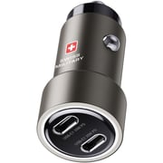 Swiss Military 70W Dual-Port Car Charger, 2C, USB-C 0.5m Cable, Black, CC-70WPD-2C