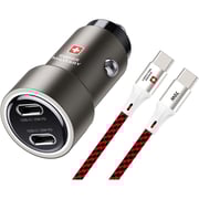 Swiss Military 70W Dual-Port Car Charger, 2C, USB-C 0.5m Cable, Black, CC-70WPD-2C
