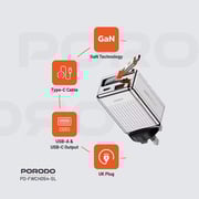 Porodo GaN Charger 75cm Silver - PD-FWCH054-SL