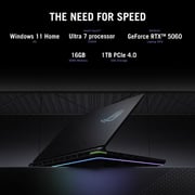 Asus ROG Strix G16 Gaming (2025) Laptop - 2nd Series / Intel Core Ultra 7-255HX / 16inch WQXGA / 1TB SSD / 16GB RAM / 8GB NVIDIA GeForce RTX 5060 / Windows 11 Home / English & Arabic Keybaord / Eclipse Gray / Middle East Version - [G615LM-G1SU7161W]