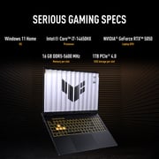 Asus TUF F16 Gaming (2025) Laptop - 14th Gen / Intel Core i7-14650HX / 16inch FHD+ / 1TB SSD / 16GB RAM / 8GB NVIDIA GeForce RTX 5050 Graphics / Windows 11 Home / English & Arabic Keyboard / Jaeger Gray / Middle East Version - [FX608JHR-RV001W]