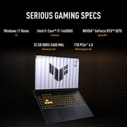 Asus TUF F16 Gaming (2025) Laptop - 14th Gen / Intel Core i7-14650HX / 16inch 2.5K / 1TB SSD / 32GB RAM / 8GB NVIDIA GeForce RTX 5070 Graphics / Windows 11 Home / English & Arabic Keyboard / Jaeger Grey / Middle East Version - [FX608JPR-71621W]