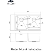 Millen Undermount Double Bowl Sink 1pc - MSDB12764525SS