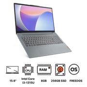 Lenovo IdeaPad Slim 3 15IRU8 Laptop Intel Core i3-1315U / FHD 15.6 Inch / 256GB SSD / 8GB RAM / Integrated Intel UHD Graphics / English & Arabic Keyboard / Arctic Grey / Middle East Version – [82X700DMED]