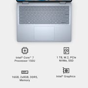 Dell Inspiron 14-7440 2n1 Convertible Laptop Intel Core ultra 7 150U / FHD 14 Inch / 1TB SSD / 16GB RAM / Intel Graphics / Windows 11 / English & Arabic Keyboard / Ice Blue / Middle East Version – [14-7440]