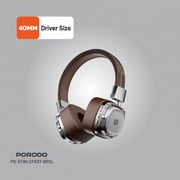 Porodo Soundtec Vintage Wireless On Ear Headset Brown/Silver - PD-STWLEP037-BRSL