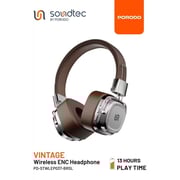 Porodo Soundtec Vintage Wireless On Ear Headset Brown/Silver - PD-STWLEP037-BRSL
