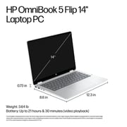 HP OmniBook 5 Flip 2-in-1 Convertible (2024) Laptop - 1st Series / Intel Core 7-150U / 14inch 2K / 512GB SSD / 16GB RAM / Shared Intel Graphics / Windows 11 Home / English Keyboard / Glacier Silver / International Version - [14-FP0023DX]
