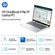 HP OmniBook 5 Flip 2-in-1 Convertible (2024) Laptop - 1st Series / Intel Core 7-150U / 14inch 2K / 512GB SSD / 16GB RAM / Shared Intel Graphics / Windows 11 Home / English Keyboard / Glacier Silver / International Version - [14-FP0023DX]