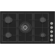 Teva Built-In Hob, 90 Cm, 5 Gas Burners, Cast Iron Holders, Glass, Black, BL225