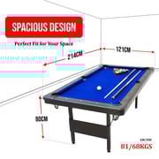 Sparnod Fitness Pool Table - 214x121cm, MDF Wood, Foldable Design, Blue/Black