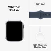 Apple Watch SE (2023) GPS 44mm Silver Aluminum Case with Storm Blue Sport Band S/M – Middle East Version