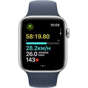 Apple Watch SE (2023) GPS + Cellular 40mm Silver Aluminum Case with Storm Blue Sport Band S/M – Middle East Version
