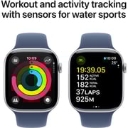 Apple Watch Series 10 GPS + Cellular 42mm Silver Aluminum Case with Denim Sport Band - S/M