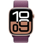 آبل ساعة Watch Series 10 تدعم نظام تحديد المواقع مقاس 46 مم بإطار هيكل من الألومنيوم باللون الذهبي الوردي مع سوار حلقي رياضي باللون العنابي