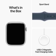 Apple Watch Series 9 GPS 45mm Silver Aluminum Case with Storm Blue Sport Band M/L