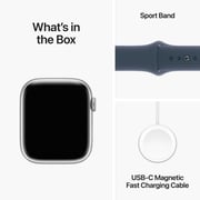 Apple Watch Series 9 GPS 41 mm Silver Aluminum Case with Storm Blue Sport Band S/M – Middle East Version