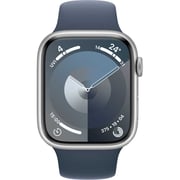 Apple Watch Series 9 GPS 45mm Silver Aluminum Case with Storm Blue Sport Band M/L