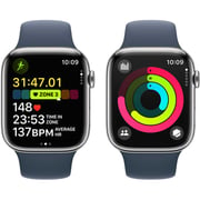 Apple Watch Series 9 GPS + Cellular 41mm Silver Stainless Steel Case with Storm Blue Sport Band S/M– Middle East Version