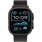 آبل ساعة Watch Ultra 2 تدعم نظام تحديد المواقع + شريحة اتصال وشبكة خلوية مقاس 49 مم بإطار هيكل من التيتانيوم الأسود مع سوار حلقي ميلانيز أسود - مقاس كبير
