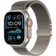 آبل ساعة Watch Ultra 2 تدعم نظام تحديد المواقع + شريحة اتصال وشبكة خلوية مقاس 49 مم بإطار هيكل من التيتانيوم الطبيعي مع سوار حلقي ميلانيز طبيعي- مقاس متوسط