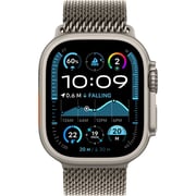 آبل ساعة Watch Ultra 2 تدعم نظام تحديد المواقع + شريحة اتصال وشبكة خلوية مقاس 49 مم بإطار هيكل من التيتانيوم الطبيعي مع سوار حلقي ميلانيز طبيعي- مقاس متوسط