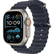 آبل ساعة Watch Ultra 2 تدعم نظام تحديد المواقع + شريحة اتصال وشبكة خلوية مقاس 49 مم بإطار هيكل من التيتانيوم الطبيعي مع سوار  باللون الأزرق المحيطي