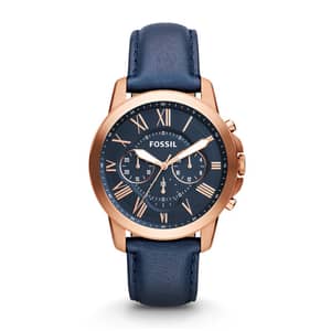 Fossil FS4835 Grant Chronograph Navy Leather Watch
