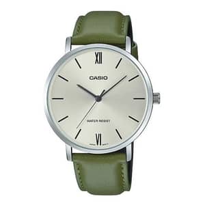 Casio Dress Green Leather Men Analog Watch MTP-VT01L-3B