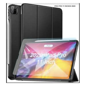 Max & Max MXIP11B Trifold Smart Folio Case With Pencil Holder & Tempered Glass For iPad Pro 11