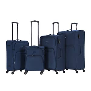 Viptour Set Of 4 Light Weight Polyester Jacqard Trolley Luggage With Number Lock, Navy- 20, 24, 28, 32 Inches