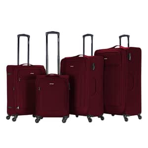 Viptour Set Of 4 Light Weight Polyester Jacqard Trolley Luggage With Number Lock, Burgundy- 20, 24, 28, 32 Inches