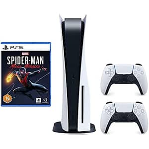 Sony PlayStation 5 Disc Console Standard Edition White With Extra Dualsense Controller White And Ps5 Spiderman Miles Morales Game