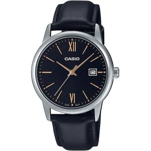Casio Mens Mtp-v002l-1b3udf Analog Leather Band Watch - Black