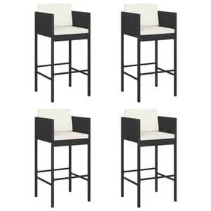 Vidaxl Bar Stools 4 Pcs With Cushions Black Poly Rattan