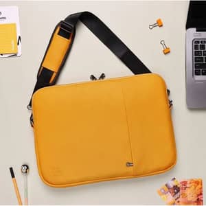 Dawenha LPT40 shoulder Leather Laptob Sleeve / two zippers / hand / 3 layers protection / mango 