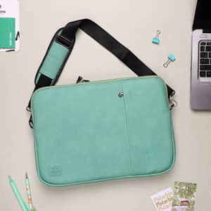 Dawenha LPT43 shoulder Leather Laptob Sleeve / two zippers / hand / 3 layers protection / Pistachio
