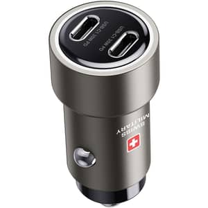 Swiss Military 70W Dual-Port Car Charger, 2C, USB-C 0.5m Cable, Black, CC-70WPD-2C